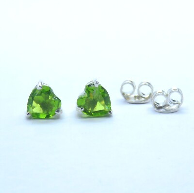 Peridot Heart Shape Silver Stud Earrings, Handmade Jewelry, Tiny Stud Earrings,