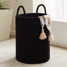 Black Woven Rope Laundry Basket 58l Tall Laundry Basket For Blanket Storage Larg