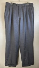 Bill Blass Black Label Dress Pants Mens W36XL30 Gray Worsted Wool Cuffed Slacks