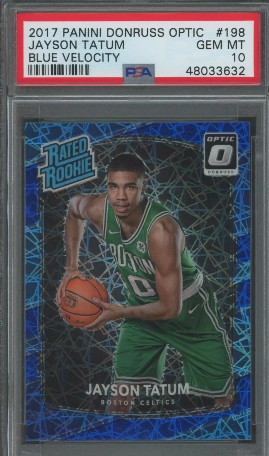 Jayson Tatum 2017 Donruss Optic #198 "Blue Velocity" Rookie - PSA 10 - GEM MINT