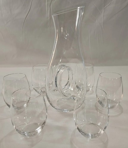 Stunning Vintage Crystal Wine Decanter With Cover & 6 Crystal Wine Glasses