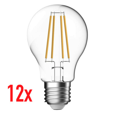 12x LED Filament Lamp A60 7W = 60W E27 Clear 806lm 4000K Cool White Bulbs