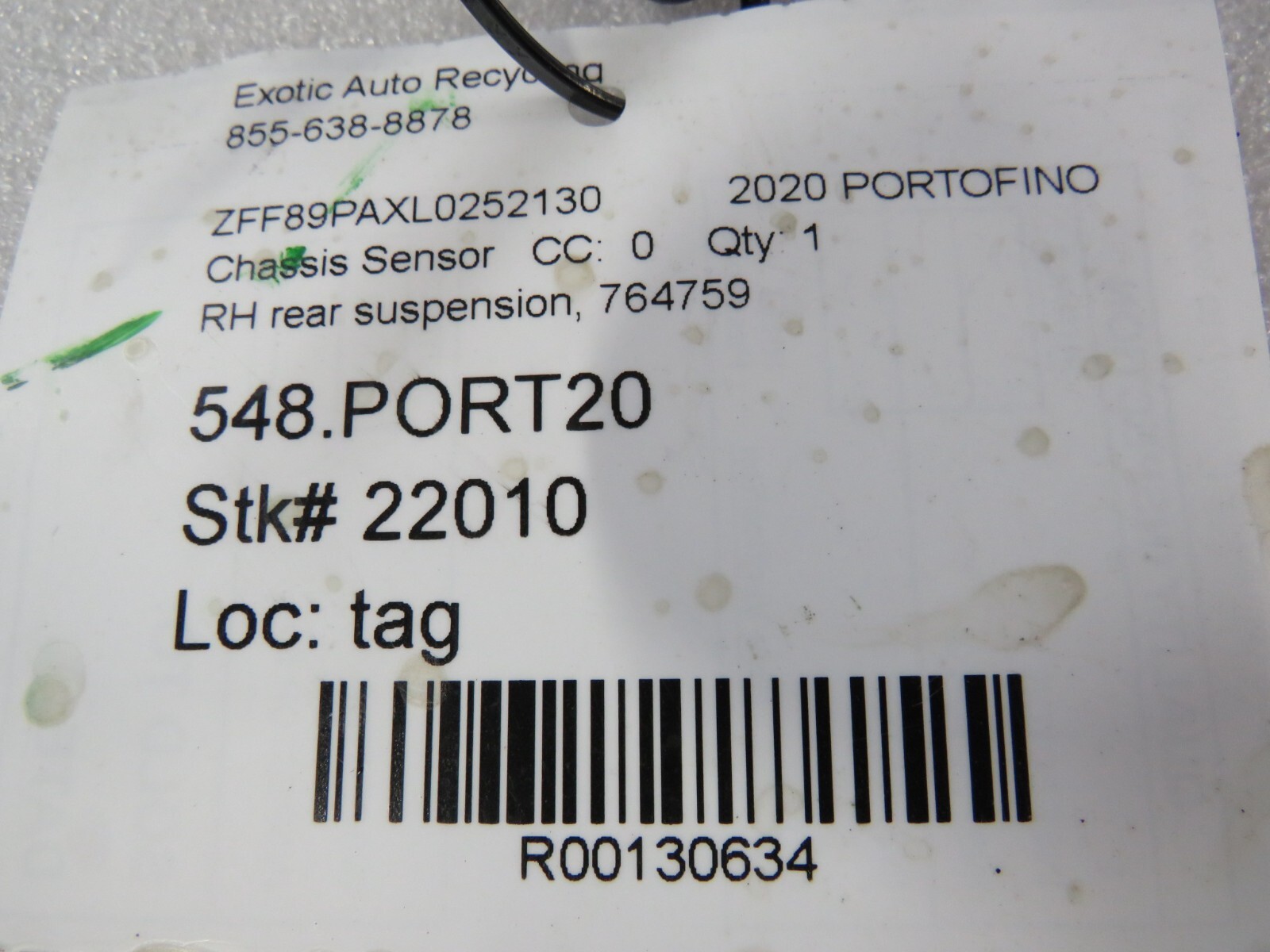 Ferrari Portofino, RH, Right, Rear Suspension Sensor, Used P/N 764759