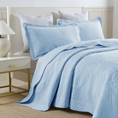3PCS Cotton Oversized Bedspread Coverlet Set Embroidery Farmhouse Bedding Set TF - Picture 19 of 53