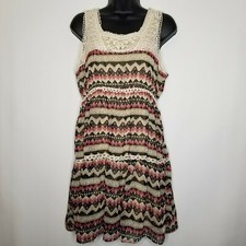 ULTRA PINK Women's Dress Sz Large Brown Rose Cream Sheer Overdress Lined Lace