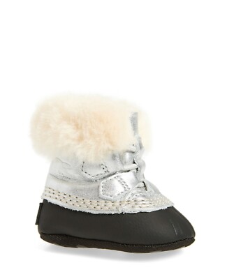 Sorel Caribootie Infant Silver Genuine Shearling crib shoe sz. 2