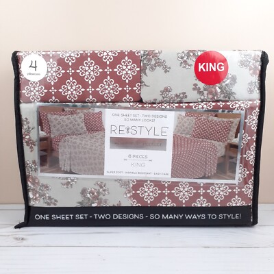 ReStyle King Size Sheets Sheet Set Reversible 2 Designs 4 Pillowcases
