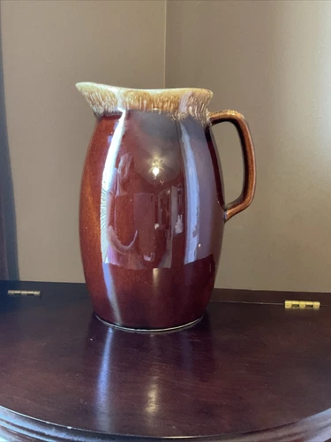 Vintage HULL Pottery Pitcher Brown Drip  Glaze Ovenproof USA  9” High