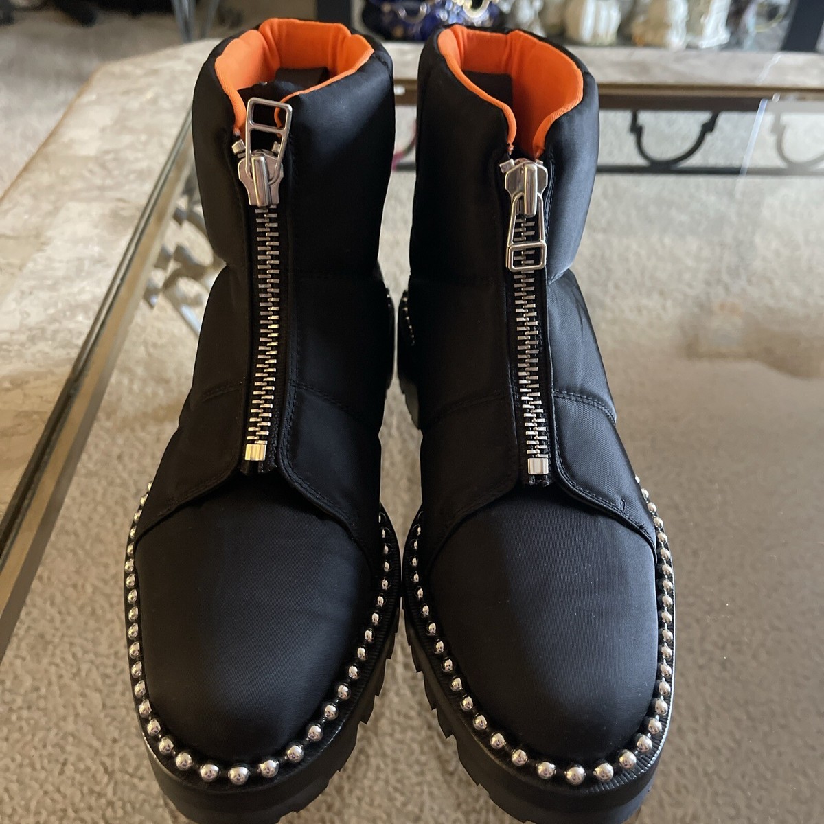 Alexander Wang Cooper Canvas Black Pull On Zip Studded Ankle