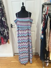 B.YOU Summer Dress Pink/White/Green/Blue Zig Zag Print Full Length UK Size 24