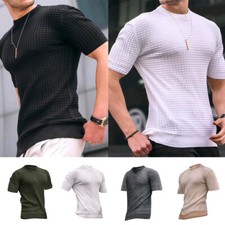 Men's Solid Slim Fit O Neck Short Sleeve Casual Muscle Tee T-shirt Tops Blouse