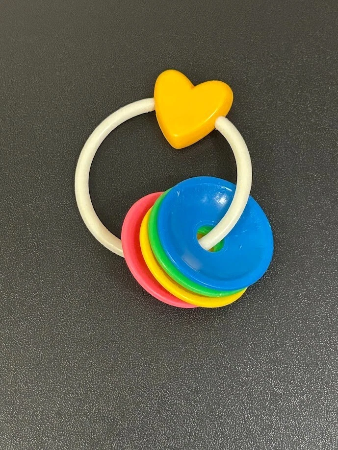 VTG Baby Hand Rattle Rainbow Heart Carebear Nursery Hard Plastic - Image 3 of 4