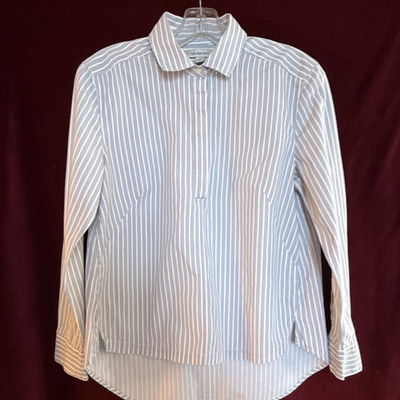 Calvin Klein Jeans Women's S Blue/White Striped Collared Long Sleeve Button-Up