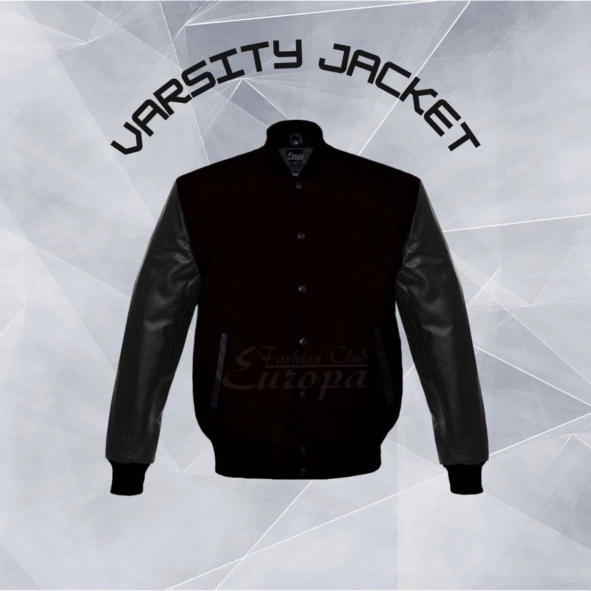 Black Classic Wool Varsity Bomber Jacket Men's Leather Sleeve College Style