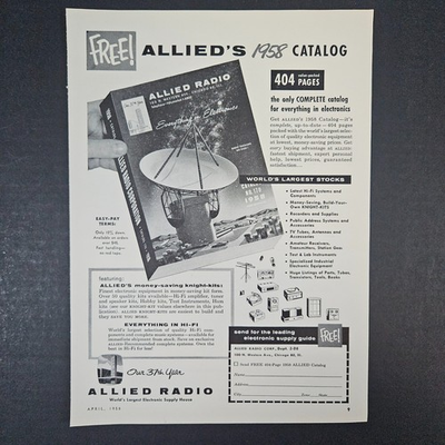 #ad 1958 Allied Radio Corp Catalog Form Vintage Print Ad Tubes Antennas Receivers $14.69