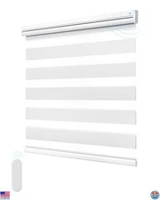 Motorized Zebra Blinds with Remote Control, Cordless Light Filtering Smart