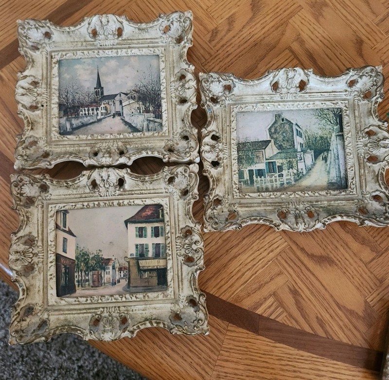 vintage  wall decor 8×7 with hanging hook on back..Set of 3