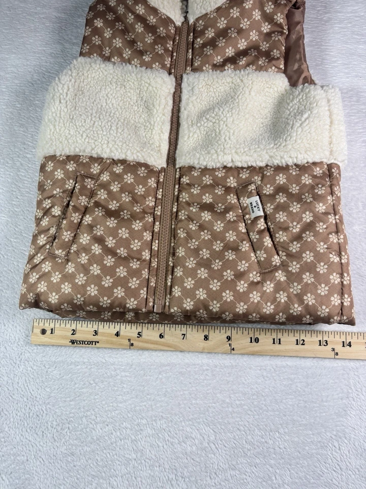 Lucky Brand девочки цветочный выстеганный шерпа жилет размер 4 теплый коричневый кремовый Colorway - Изображение 4 из 4