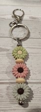 Handmade Daisy Beaded Keychain Purse Bag Bookbag Charm Boho New Cheerful 3"