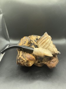 NOS New Unsmoked White Man Billiard Pipe Block Meerschaum Black Accents