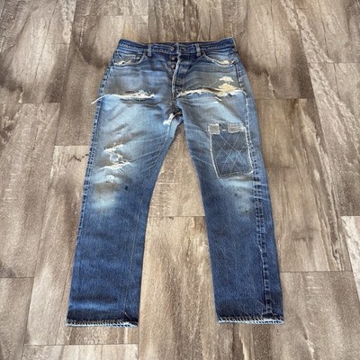 Vintage Levis 501 xx Big E Redline Selvedge Repaired Denim Jeans Size 34 50s 60s