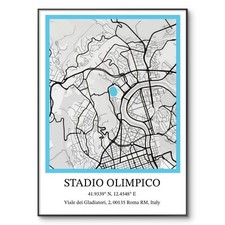 Poster Calcio SS Lazio, Stampa Stadio Olimpico Arena, Mappa Località Stadio, A4