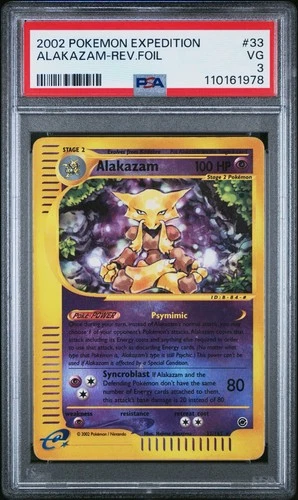 2002 POKEMON EXPEDITION #33 ALAKAZAM-REV.FOIL PSA 3