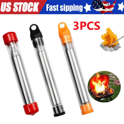 3x Outdoor Pocket Bellow Stainless Steel Telescopic Blow Fire Tube Blowpipe Tool