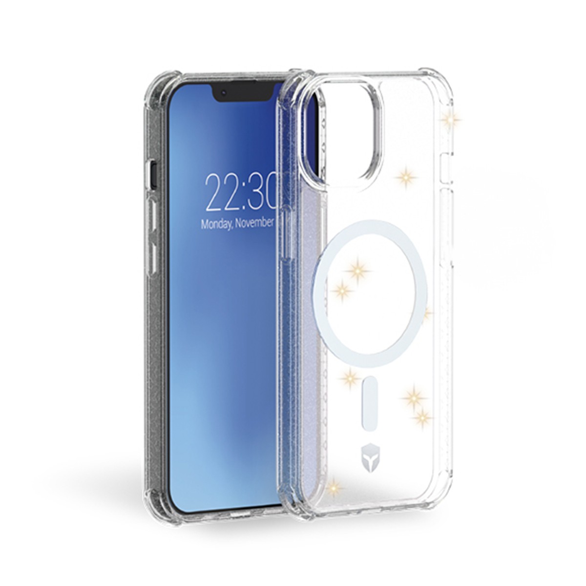 Coque iPhone 13 14 AIR Renforcée antichoc Tryax 3M paillettes argent