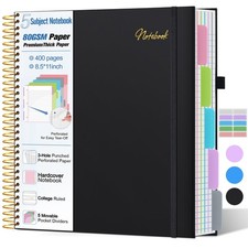 5 Subject Notebook College Ruled,80GSM Paper Thick Hardcover Spiral Notebook ...