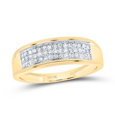 10K Yellow Gold Genuine Diamond Men's 5mm Raised Edge 3 Row Wedding Band 1/6 CT