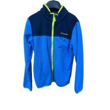 Columbia Kids Blue Colorblock Full Zip Fleece Jacket Mock Neck Neon Trim L