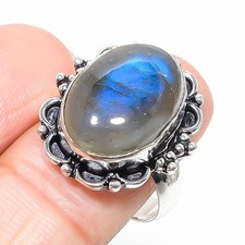 Natural Labradorite Gemstone 925 Sterling Silver Jewelry Ring Size 9" US 