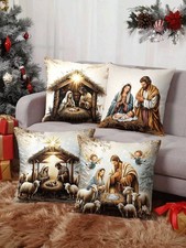 4pcs Christmas Pillow Covers 18x18in, Santa Snowman Reindeer Xmas Home Decor