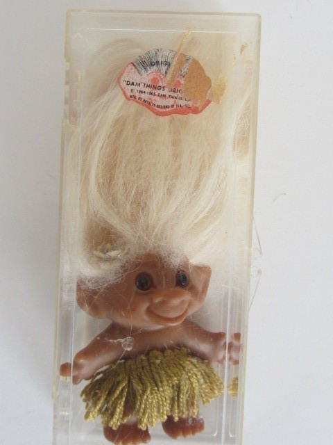 Rare 1964-65 3" Dam Things Troll Doll in Original Plastic Case