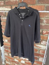 Tommy Bahama Polo Shirt Men's Black Short Sleeve Island Zone Size Large