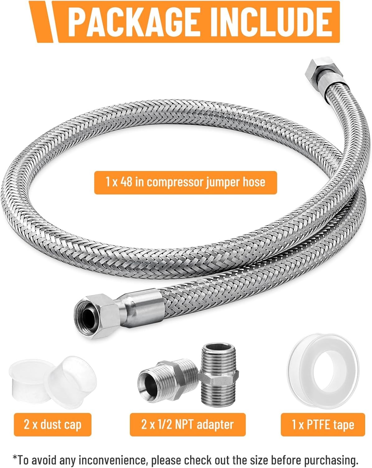 Air Compressor Jumper Hose 1/2" Male NPT to 1/2" Male NPT Swivel End 1/2" x 48"