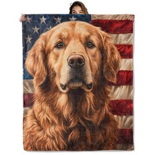 Golden Retriever Patriotic Blanket 50X60 in, Flannel Throw Blankets for Trave...