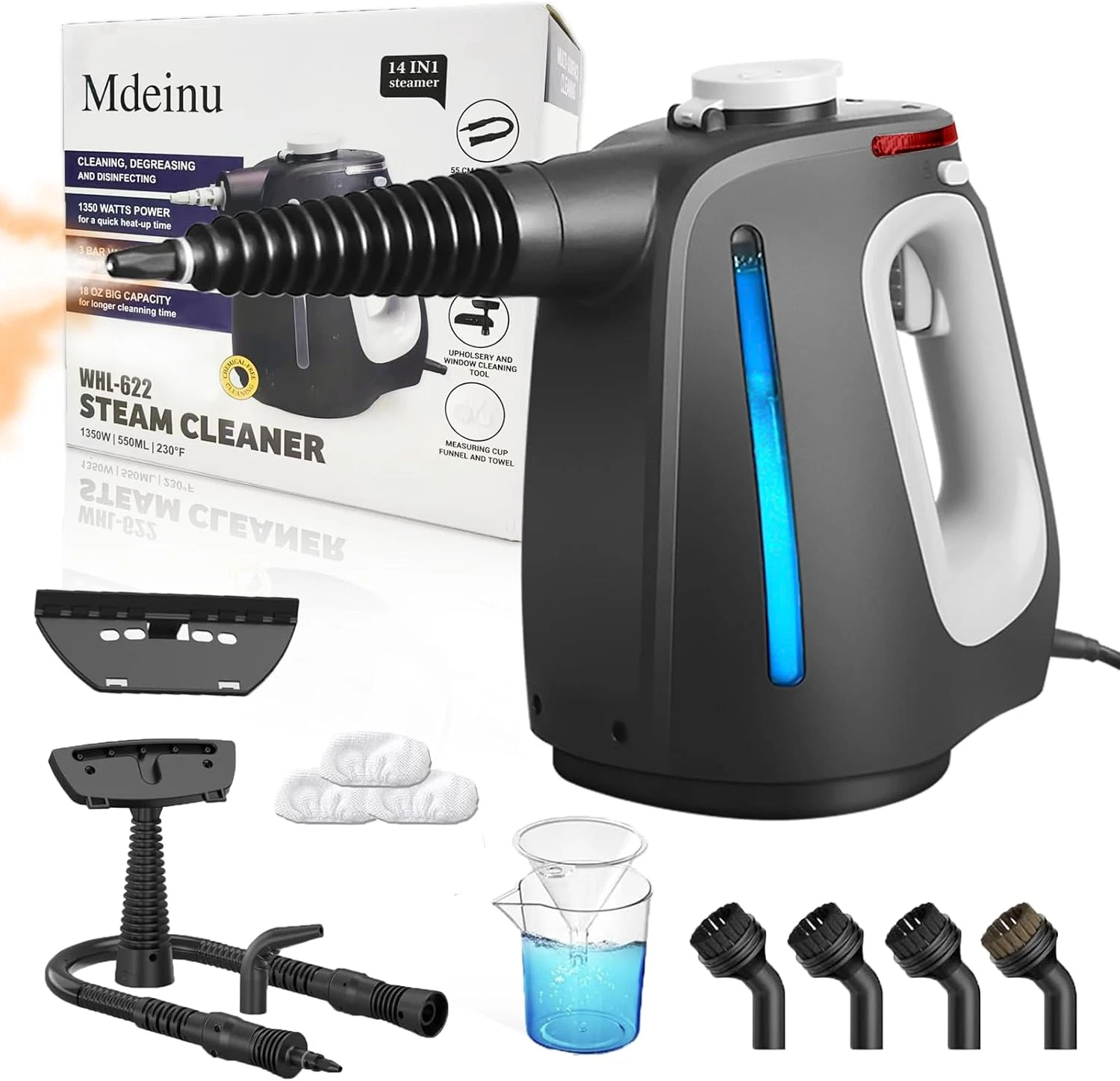 Portable 1350W Handheld Steam Cleaner with 14 Accessories for Home Cleaning