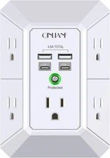 USB Wall Charger, Surge Protector, QINLIANF 5 Outlet Extender with 4 USB Chargin
