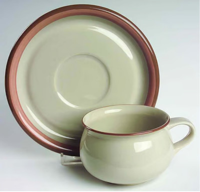 Studio Nova Horizon Sunset Sky Flat Cup and Saucer Brown and Pink Rim JAPAN