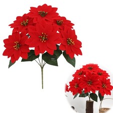  Poinsettias Artificial Christmas Flowers for Outdoors,Fake Red Silk Flowers