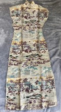 Vintage 1950s Chinese Silk Cheongsam Qipao Dress - Heirloom Gold Silver Brocade