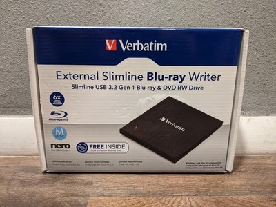 Verbatim 43890 External Slimline Blu-ray/DVD Writer Drive 6x Speed USB 3.2 Gen 1