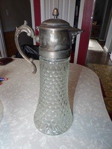 Antique vi Sheraton Pitcher 14" Tall Crystal W/ Silver Plated Top & Ice Chiller