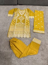 Women  s 3pc Embroidered Salwar Kameez Suit Tunic Pants Dupatta Mustard Set XL