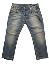 VTG True Religion Mens Joey Super T Jeans Sz 36 Blue Thick Stitch Flap Pocket