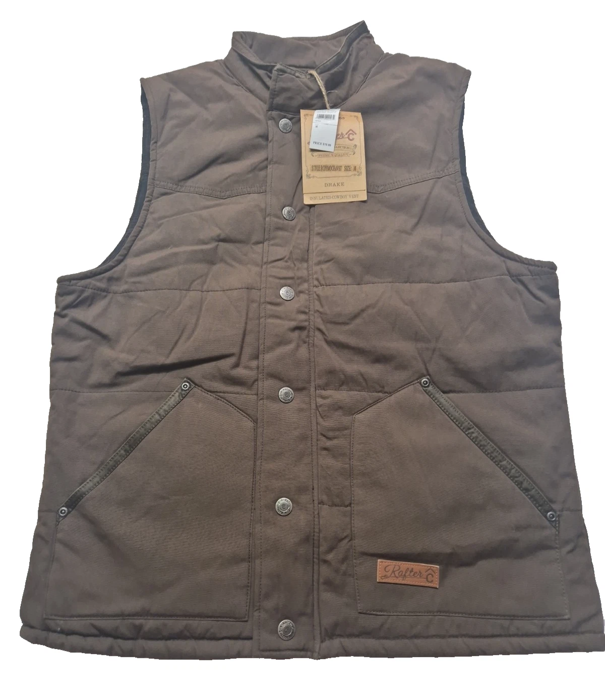 Rafter C Cowboy Collection Insulated Vest Mens M Brown Snap Western Gilet