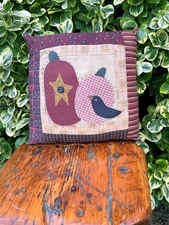 Primitive Country Farmhouse Throw Pillow Crow Pumpkin Appliqué Fall Décor 9"