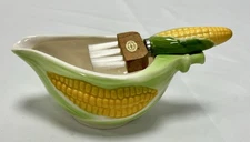 Adorable VTG Porcelain Corn on the Cob Butter Dish and Brush 🌽